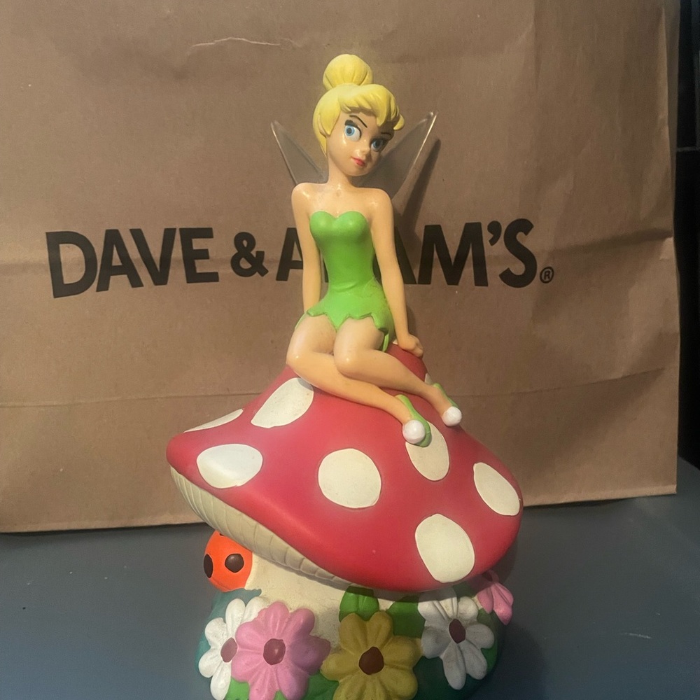 Tinkerbell Figurine on Mushroom piggy bank